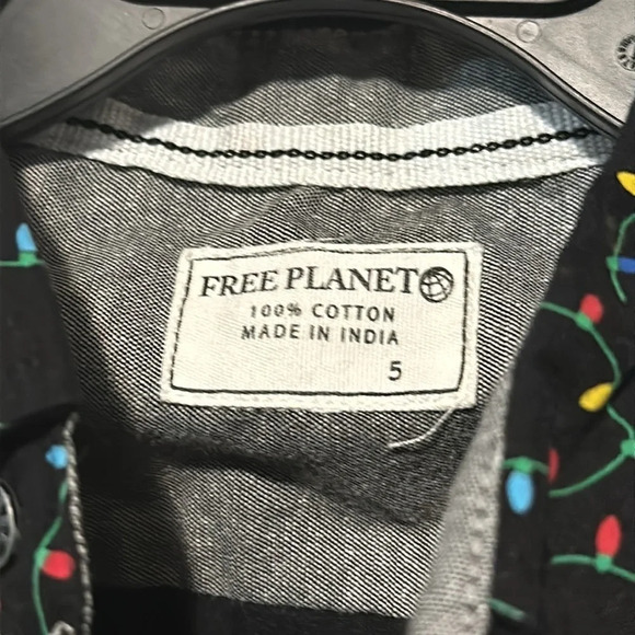 Christmas light print Free Planet long sleeve button up shirt size 5 - Picture 3 of 3
